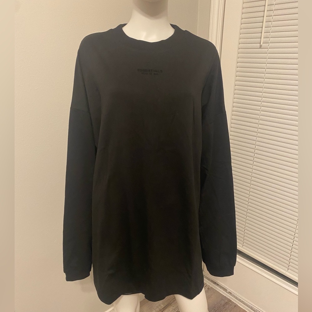 NWT Fear of God Essentials Jet Black Long Sleeve T-Shirt Sz L